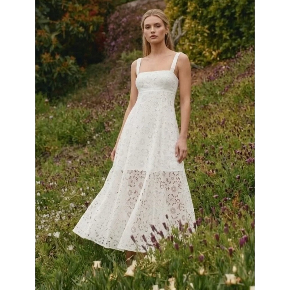 hill house home the rowena midi dress in white lace, women size small